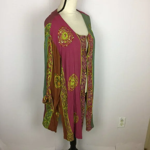 Soft Surroundings One Button Jacket 2X Womans Plus Pink Green Batik Print Rayon - Picture 7 of 15